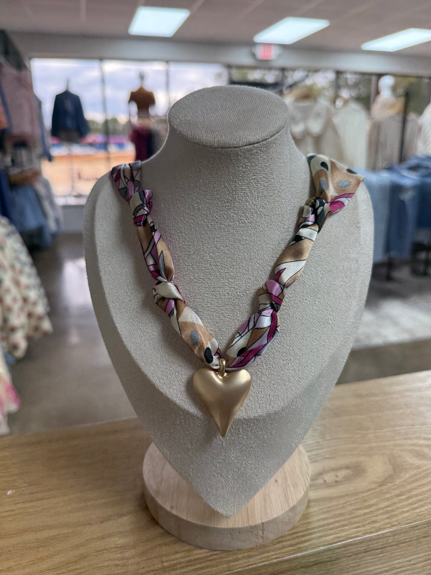 Handmade Scarf Charm Necklace-  Gold Heart