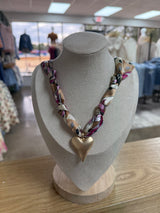 Handmade Scarf Charm Necklace-  Gold Heart