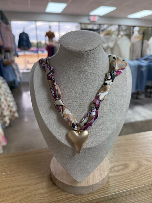 Handmade Scarf Charm Necklace-  Gold Heart