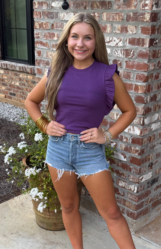 Purple Ruffle Sleeve Top
