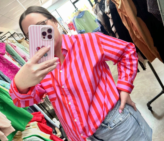 Pink and Red Striped Shirt