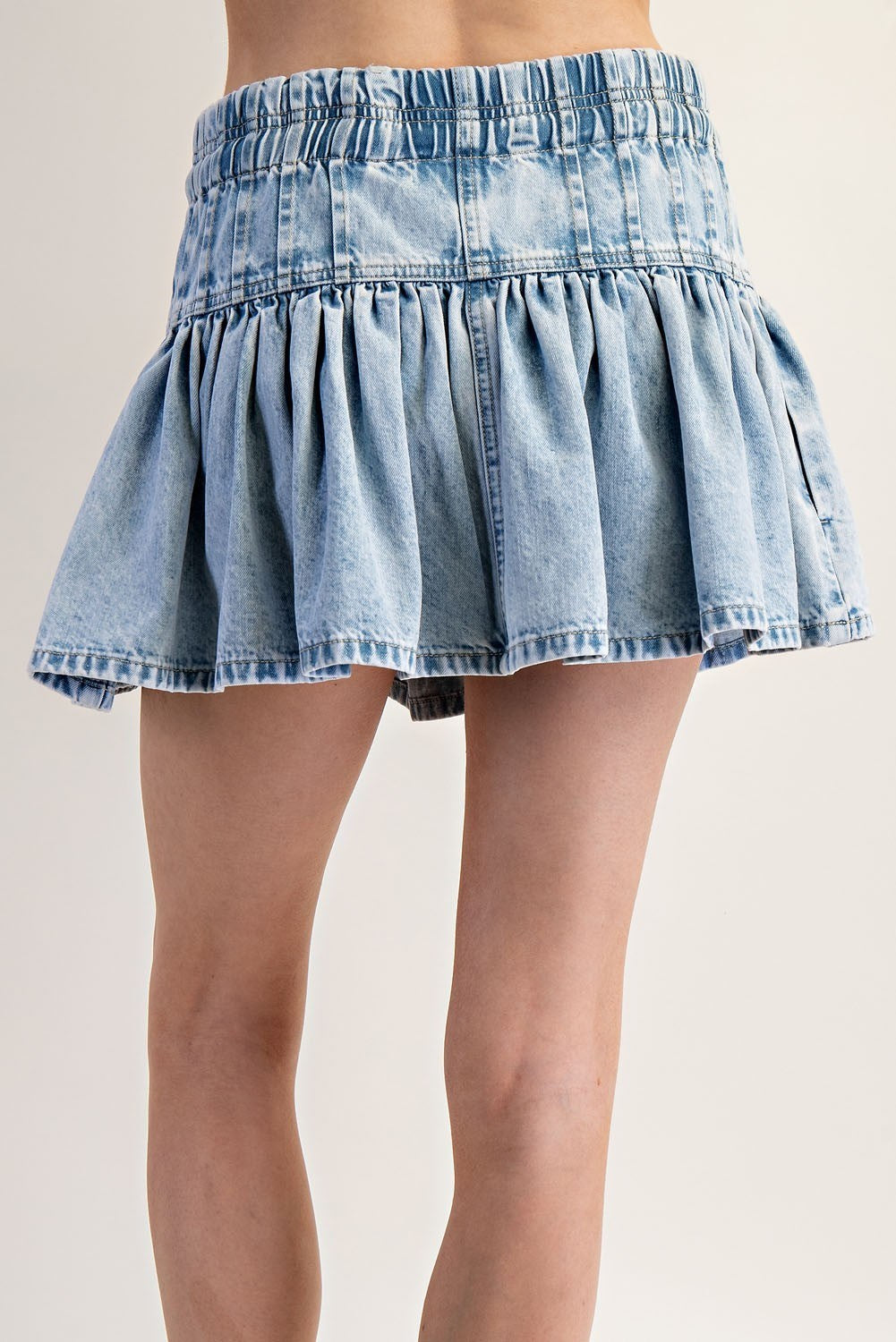 Drawstring Tie Front Ruffle Mini Skirt