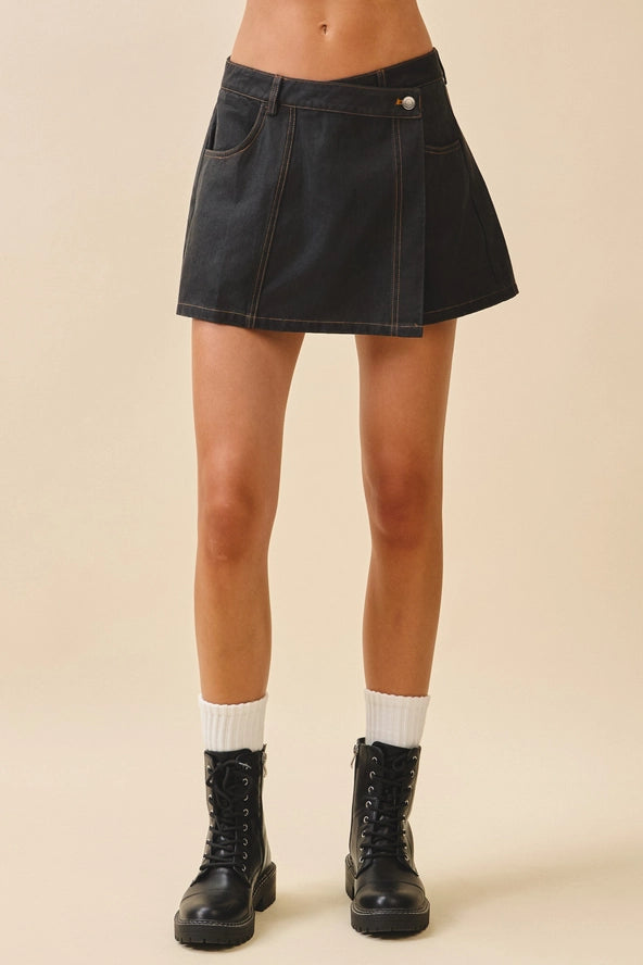 Black Denim Wrap Skort