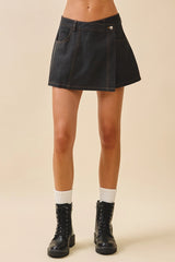 Black Denim Wrap Skort