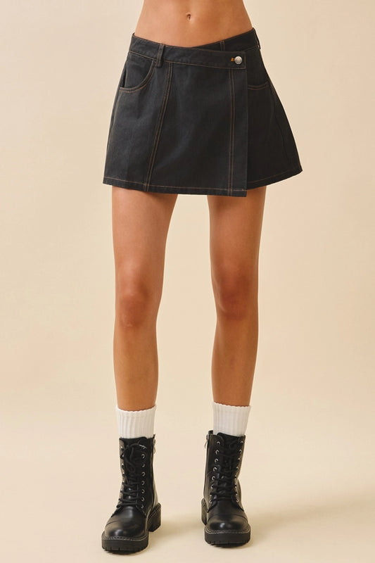 Black Denim Wrap Skort