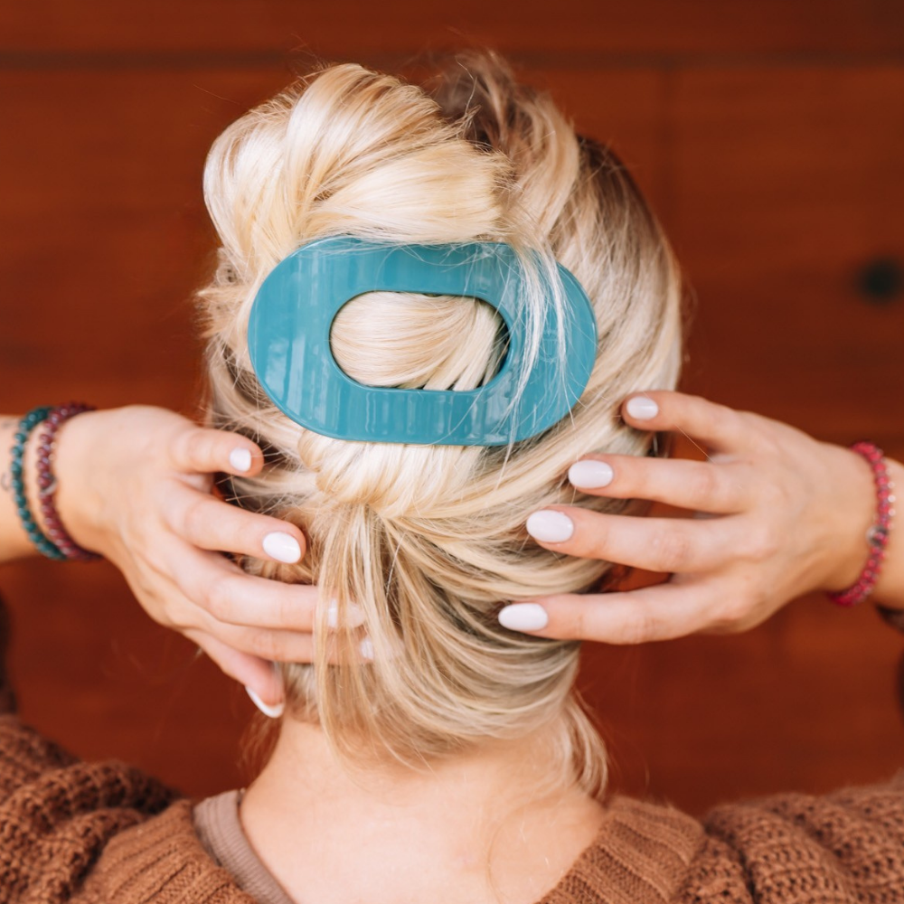 Teal Flat Round Hair Clip