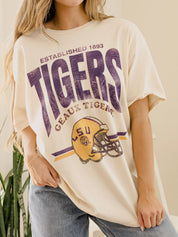 LSU Tigers Established Date Helmet Off White Thrifted Tee