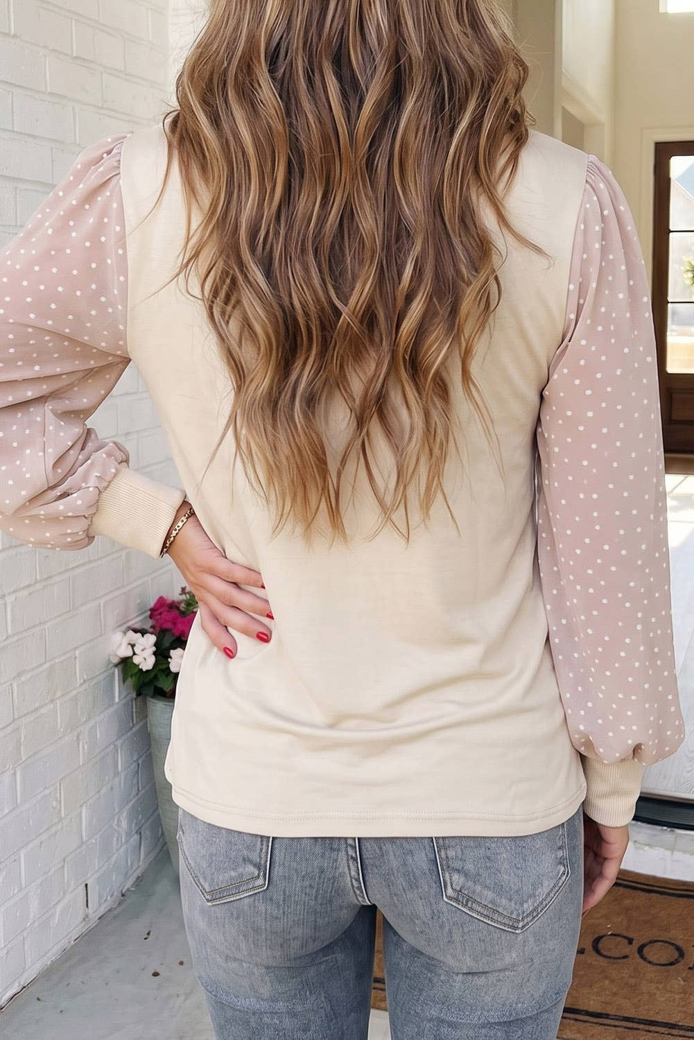 Polka Dot Bubble Sleeve Plus Size Blouse