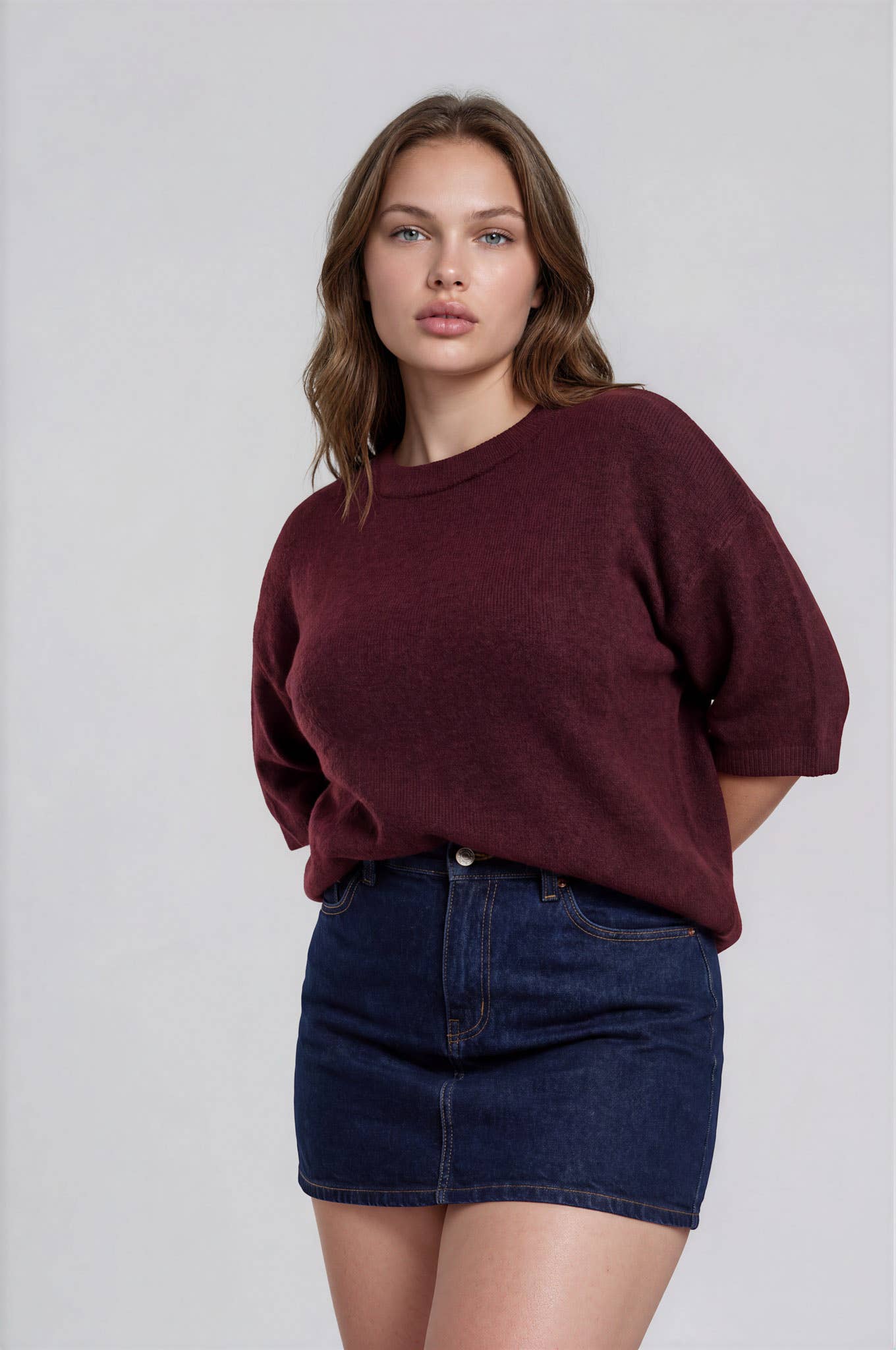 PLUS HEATHERED CREW NECK BOXY PULLOVER