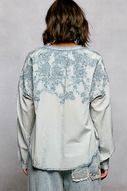 Embroidered Denim Top