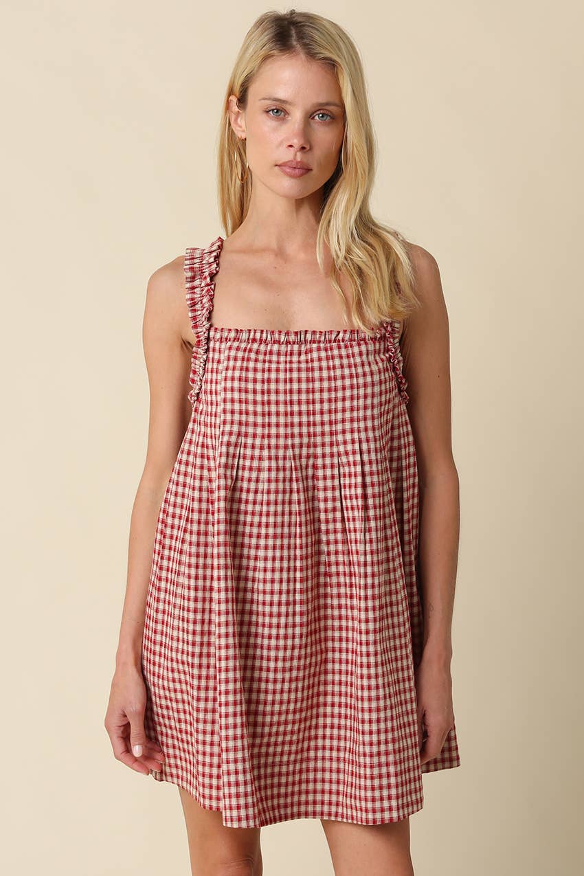 Ruby Gingham Babydoll Mini Dress