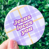Jesus Loves You - Purple & Yellow - Game Day Button