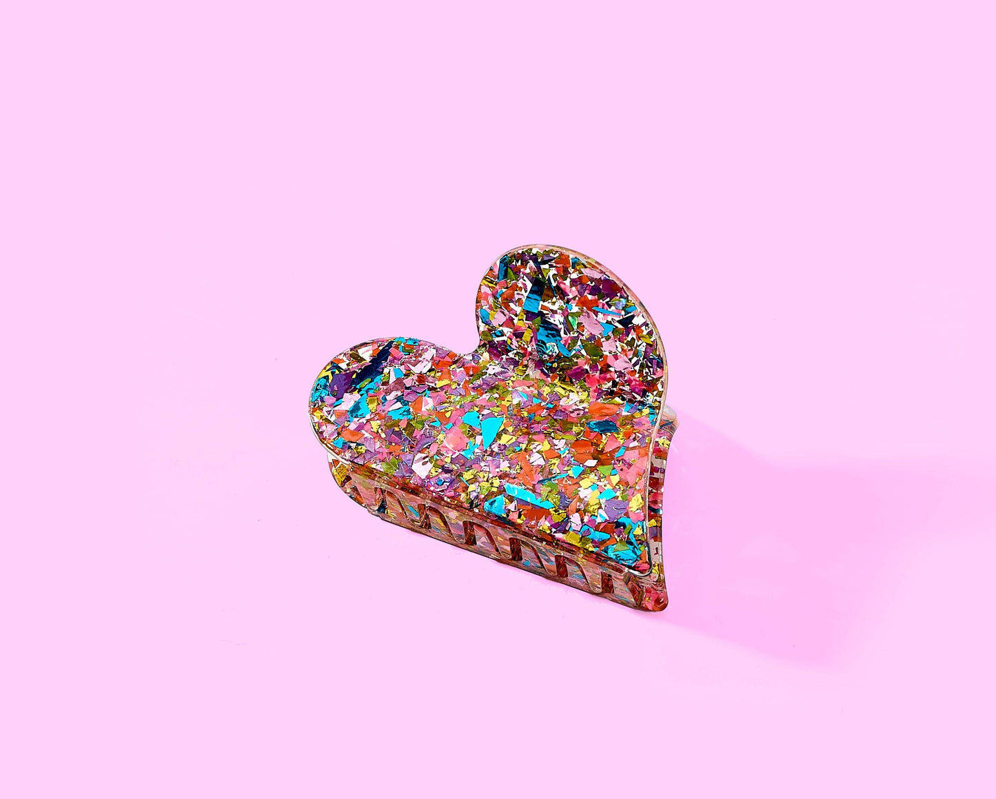 FOR FUN - Claw Hair Clip - Heart - Pink + Confetti