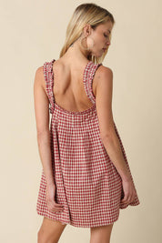 Ruby Gingham Babydoll Mini Dress