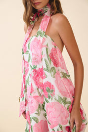 Strapless Floral Maxi Dress with Convertible Scarf
