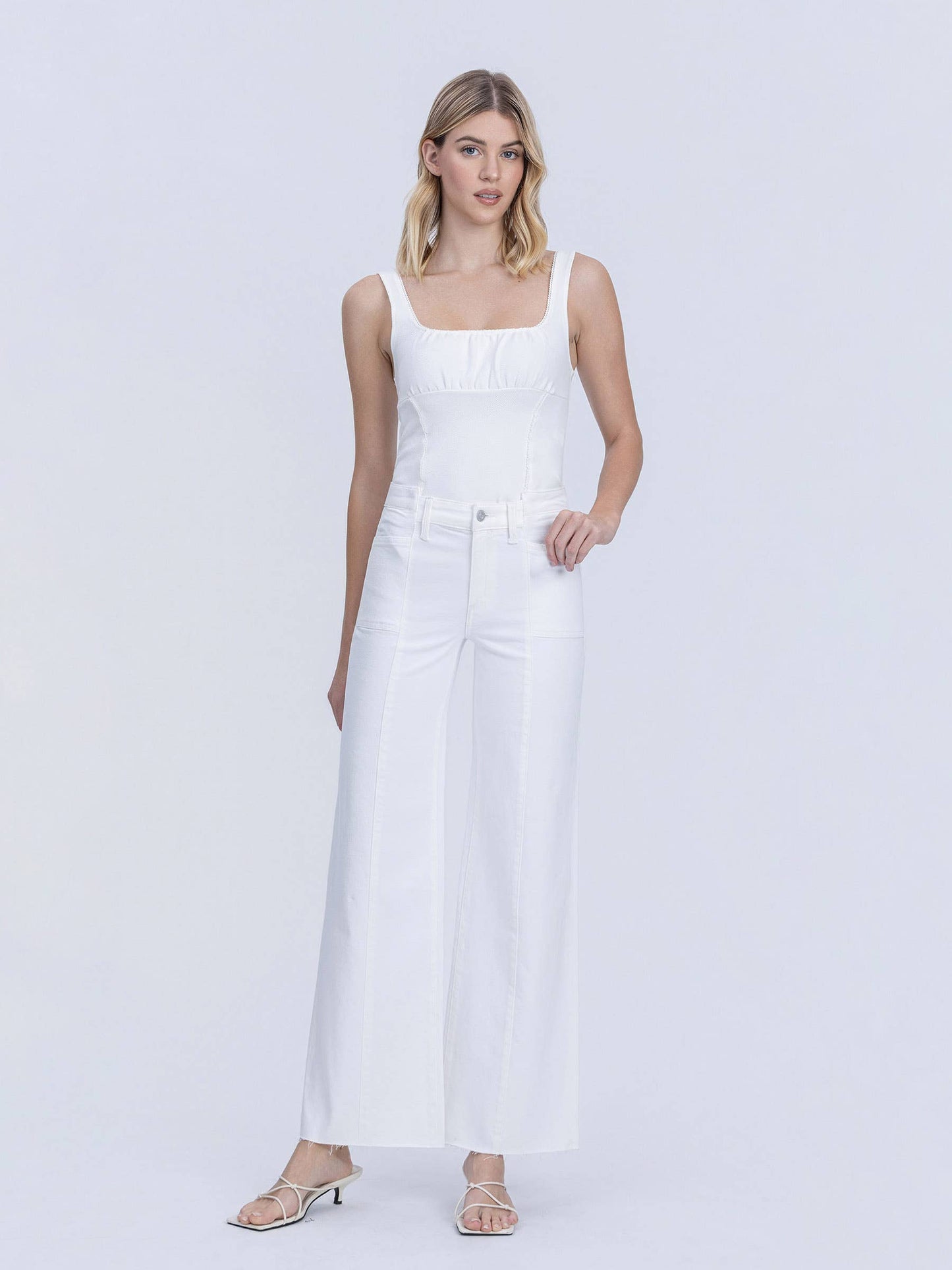 HIGH RISE STACKED WAISTBAND OPTIC WHITE WIDE JEANS