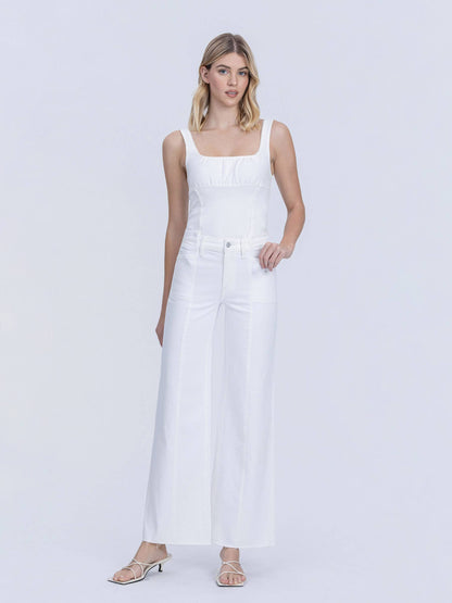 HIGH RISE STACKED WAISTBAND OPTIC WHITE WIDE JEANS