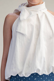 High Neck Tie Wrap Balloon Sleeveless Top