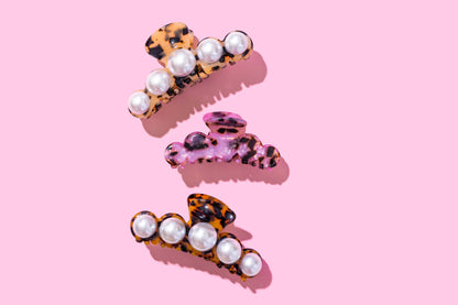 Claw Hair Clip - Large - Blonde + Black Tortoise w/ Pearls