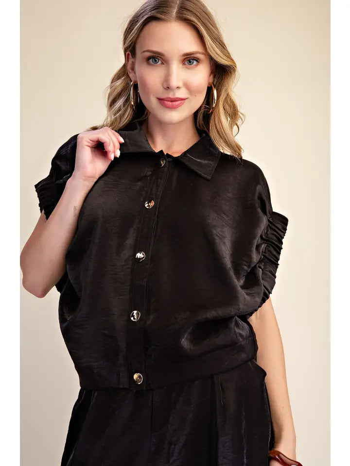 Collard Blouse With Elastic Band