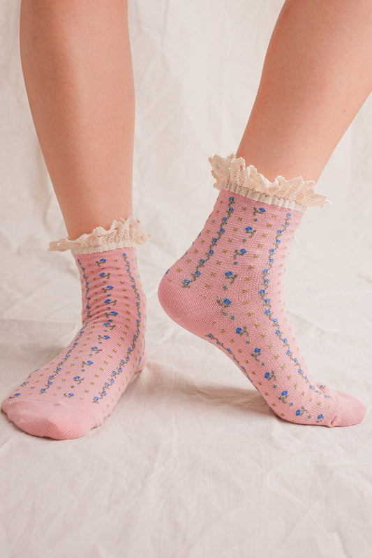 Lace Trim Floral Socks