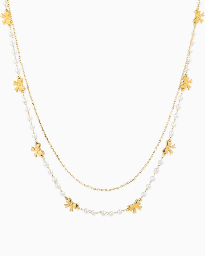 Pearl Layered Bow Necklace