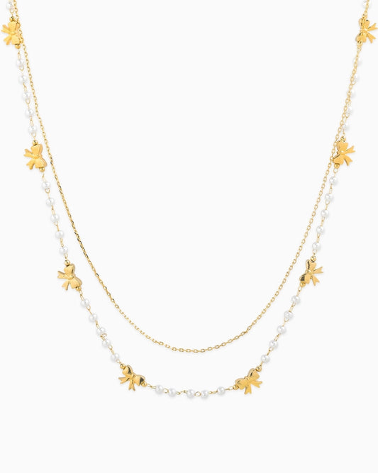 Pearl Layered Bow Necklace