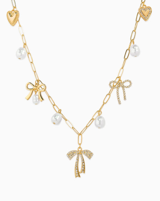 Pearl Bow Charm Necklace