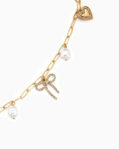 Pearl Bow Charm Necklace