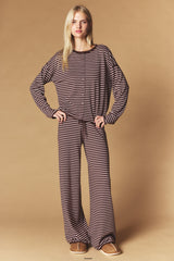 Striped Button-front Lounge Pant Set