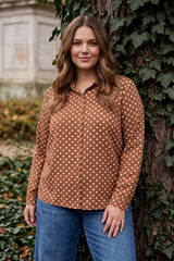 Plus-Long Sleeve Satin Top