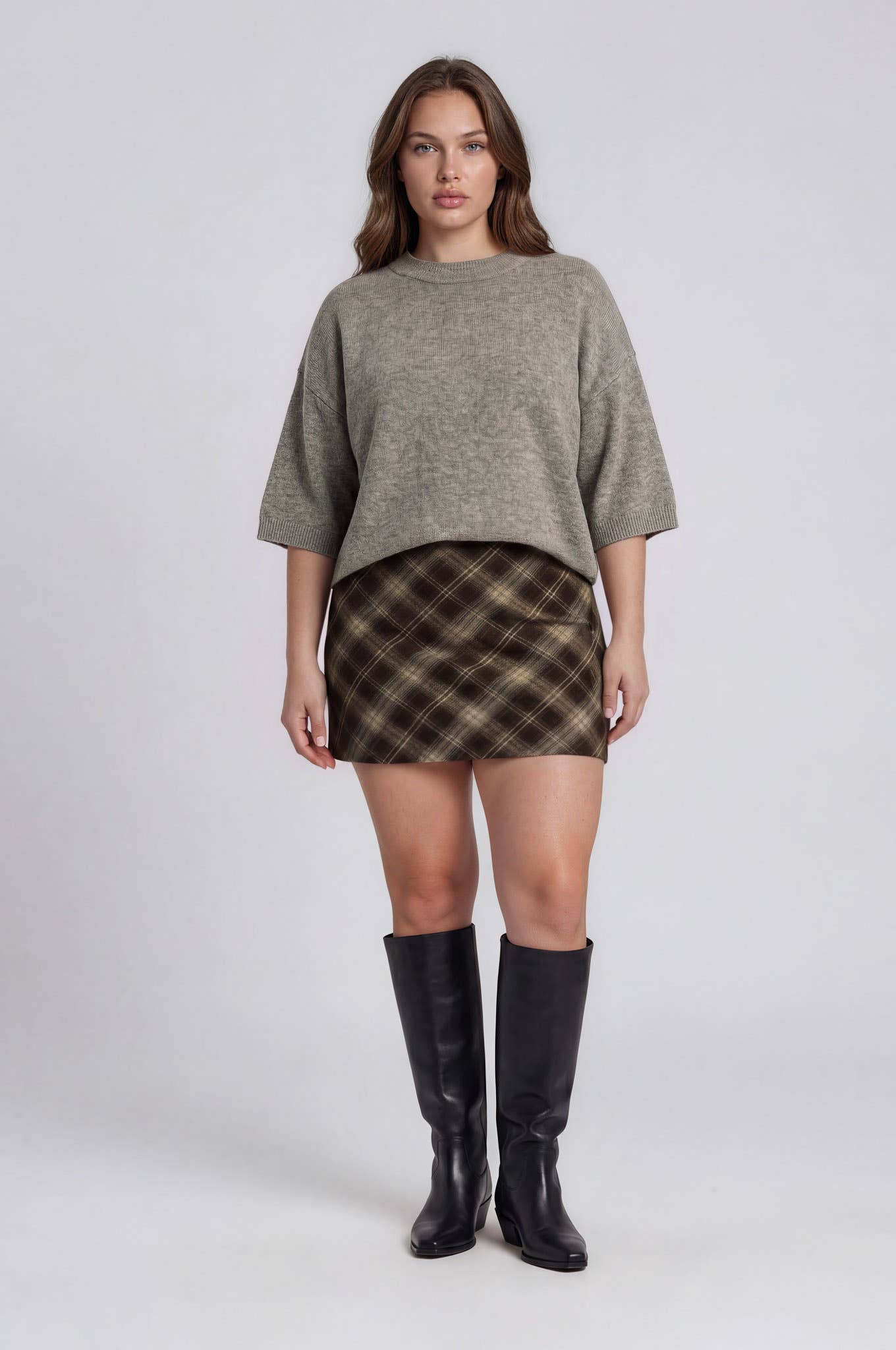 PLUS HEATHERED CREW NECK BOXY PULLOVER