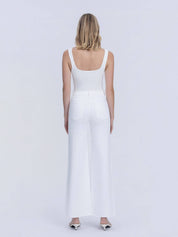 HIGH RISE STACKED WAISTBAND OPTIC WHITE WIDE JEANS