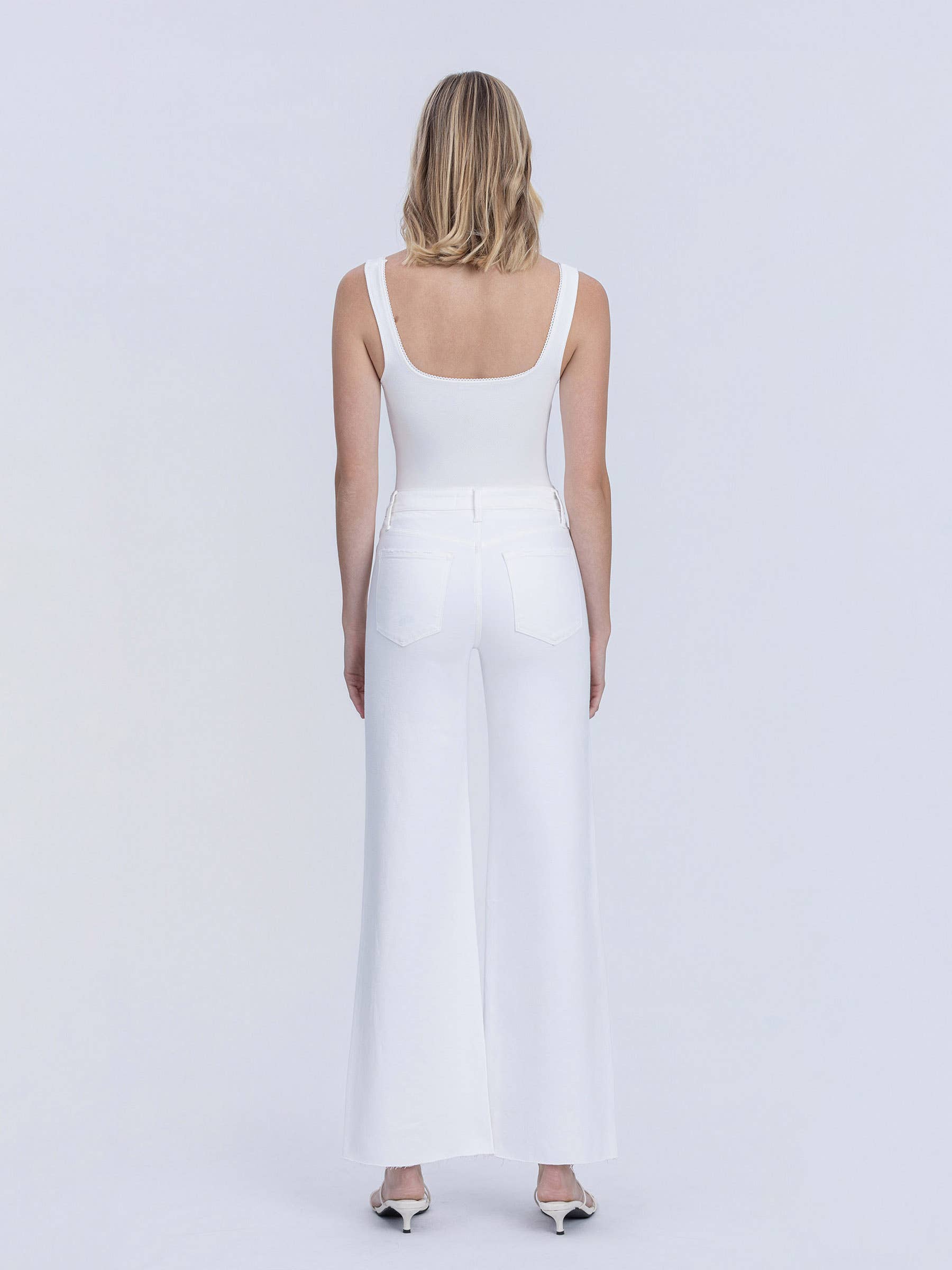 HIGH RISE STACKED WAISTBAND OPTIC WHITE WIDE JEANS