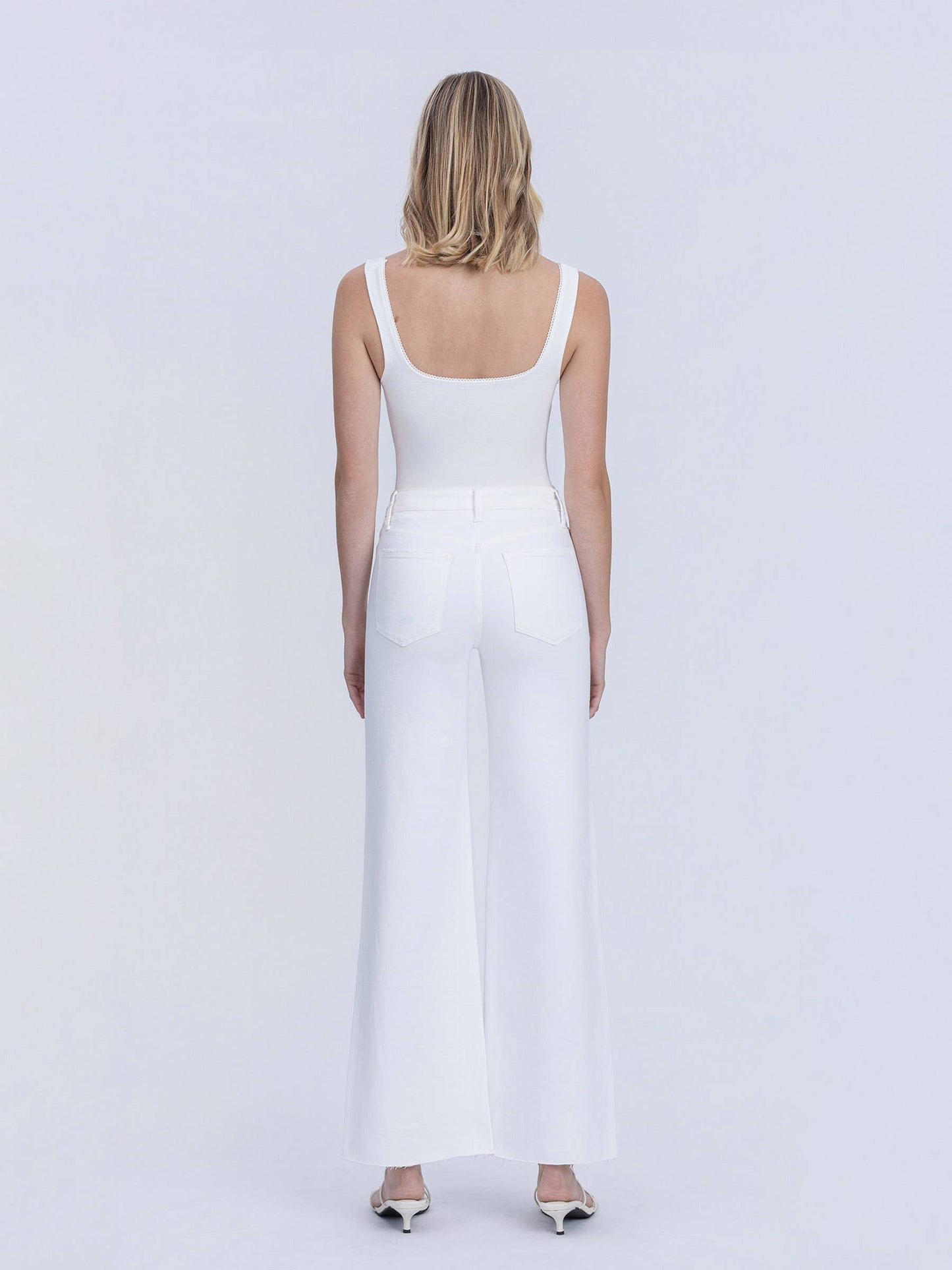 HIGH RISE STACKED WAISTBAND OPTIC WHITE WIDE JEANS