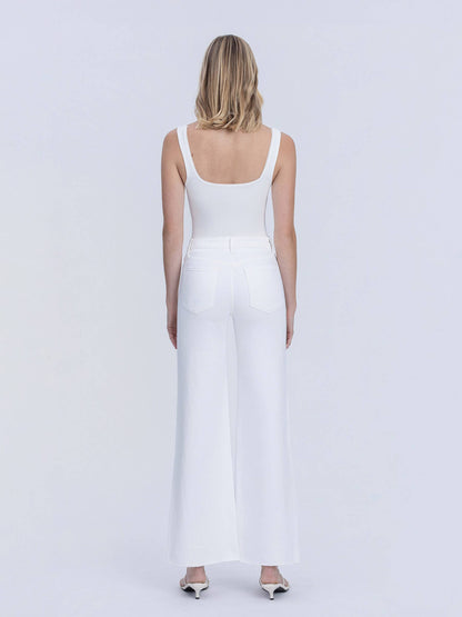HIGH RISE STACKED WAISTBAND OPTIC WHITE WIDE JEANS