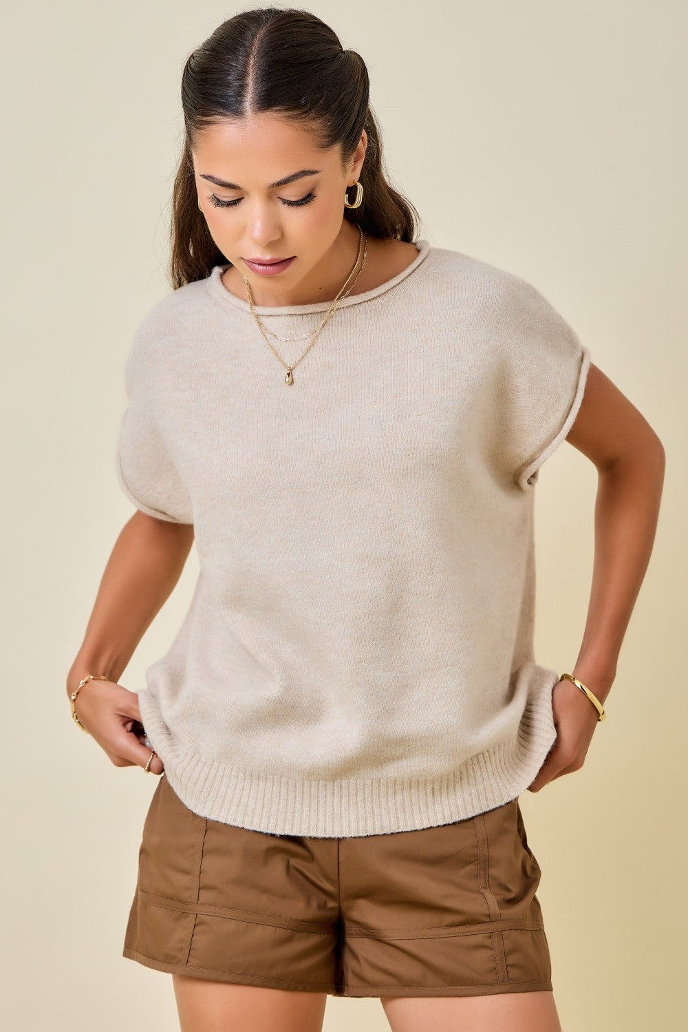 Sia Rolled Sleeve Knit Top