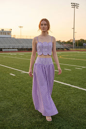 Trim Appliqué Crop Top And Polka Dot Maxi Skirt Set