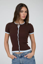 CONTRAST TRIM KNIT CARDIGAN
