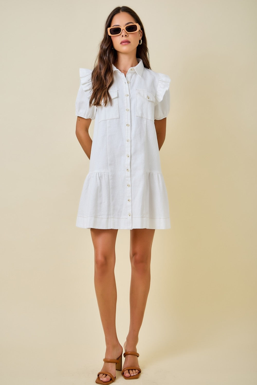 Denim Ruffle Sleeve Dress