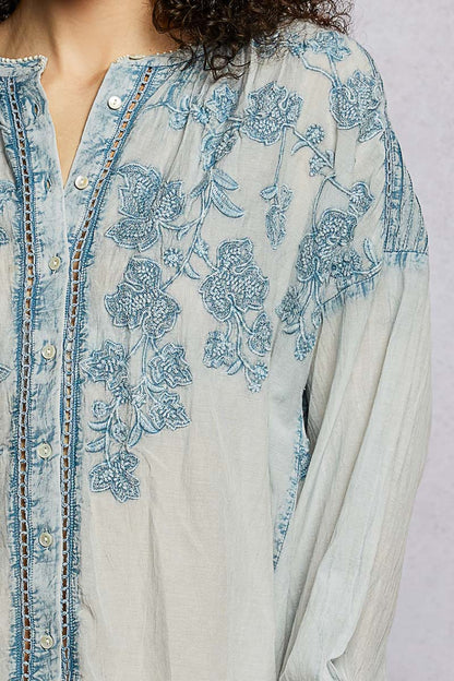 Embroidered Denim Top