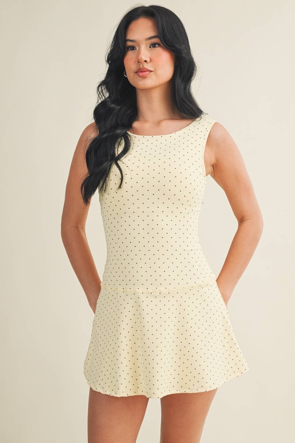 Polka Dot Print A-Line Mini Dress with Drop Waist