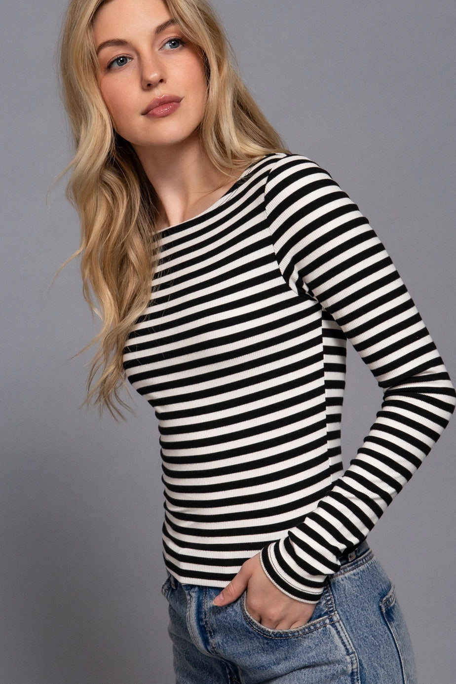 Boat Neck Striped Top