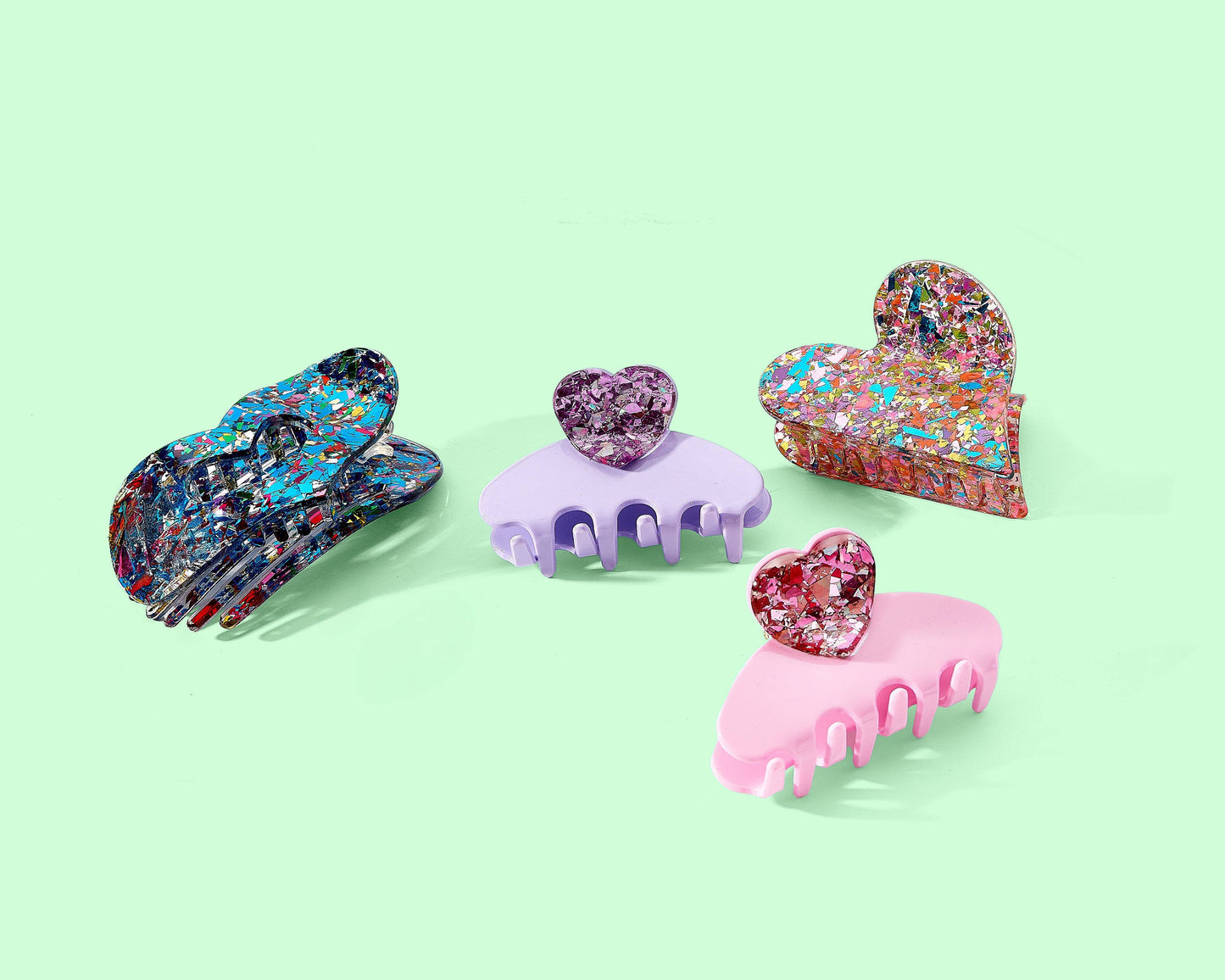 FOR FUN - Claw Hair Clip - Small Confetti Heart - Pink