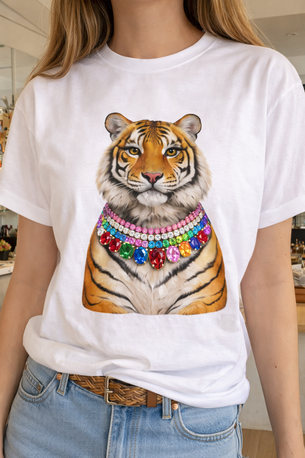 Jeweled Collar Tiger  Natural Crew