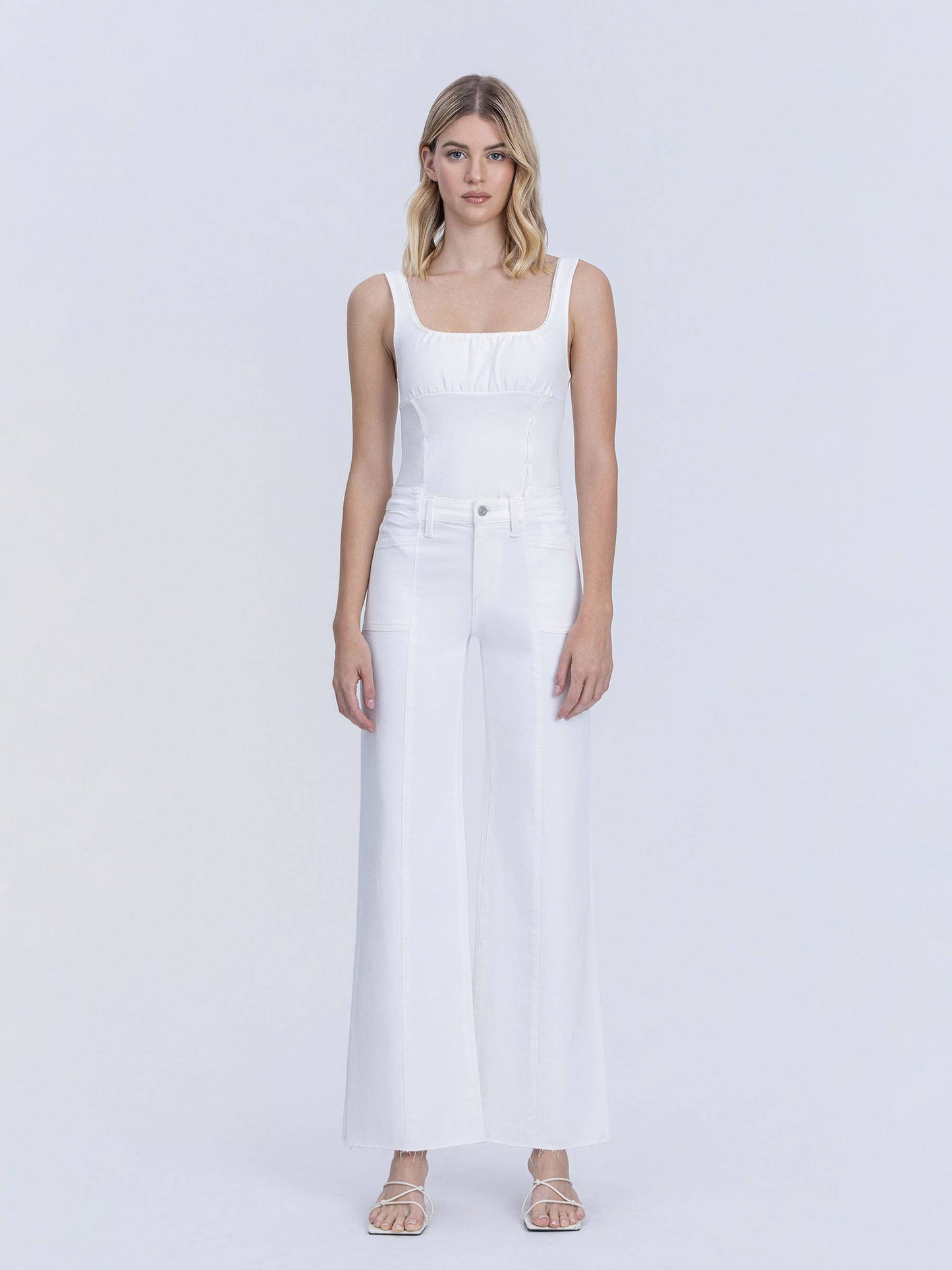 HIGH RISE STACKED WAISTBAND OPTIC WHITE WIDE JEANS