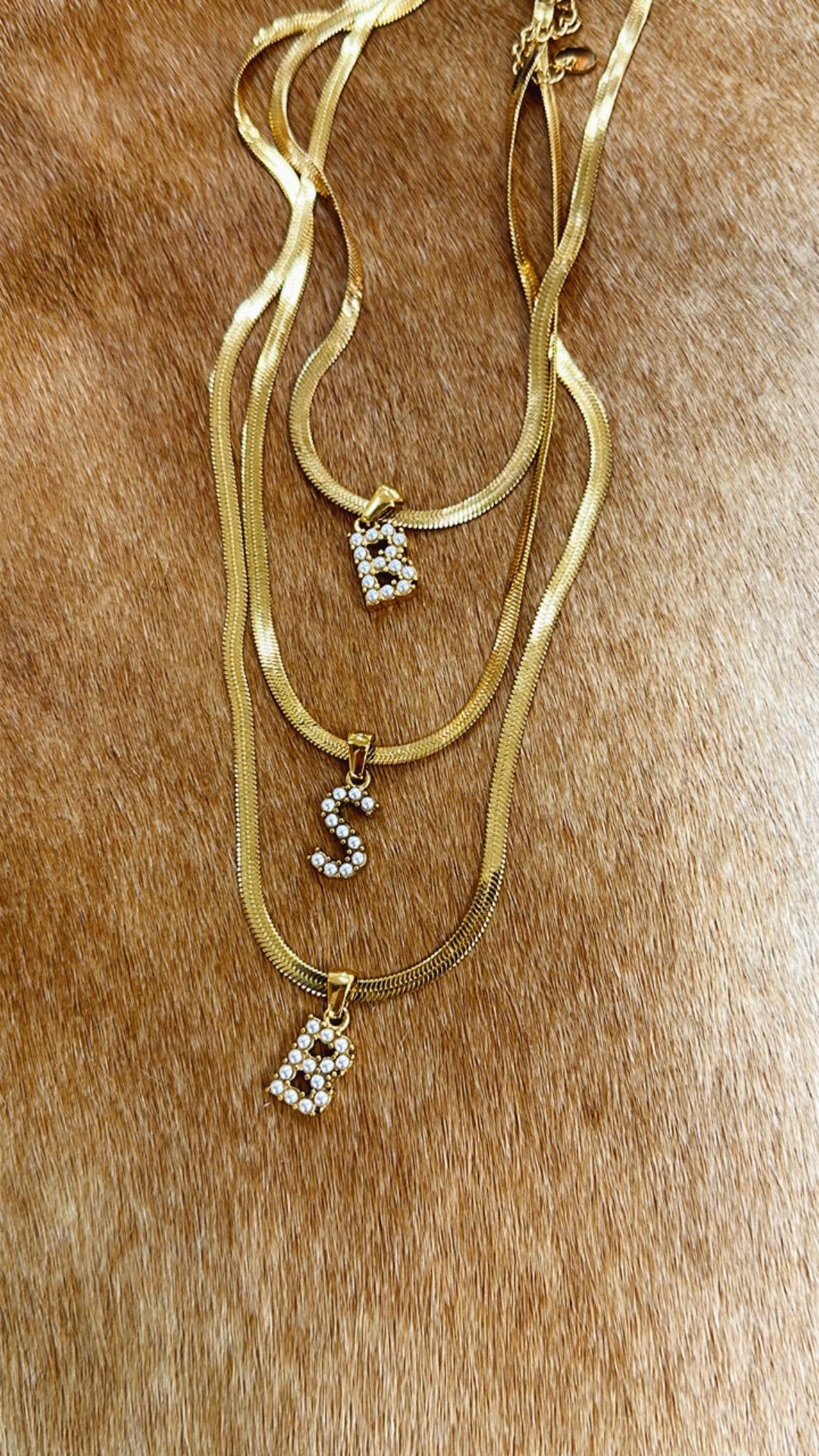 ARI Pearl Letter Herringbone Necklace
