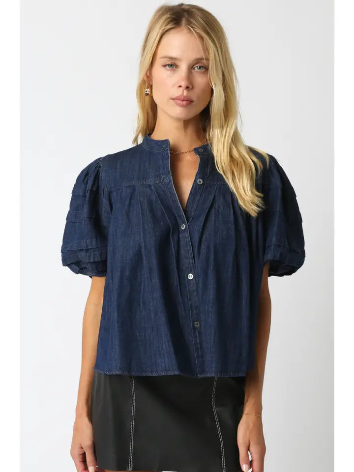 Delis Puff Sleeve Denim Blouse