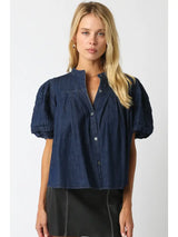 Delis Puff Sleeve Denim Blouse