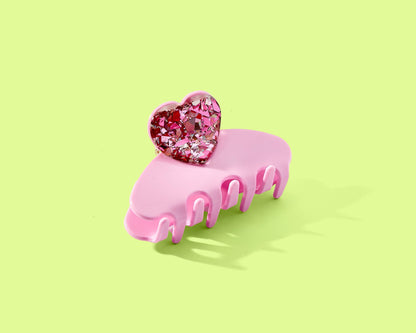 FOR FUN - Claw Hair Clip - Small Confetti Heart - Pink